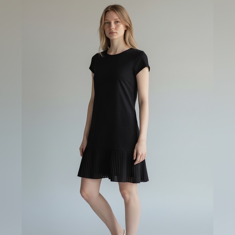 NWT Michael Kors Size S Black Fit & Flare Dress W/Pleated Hem